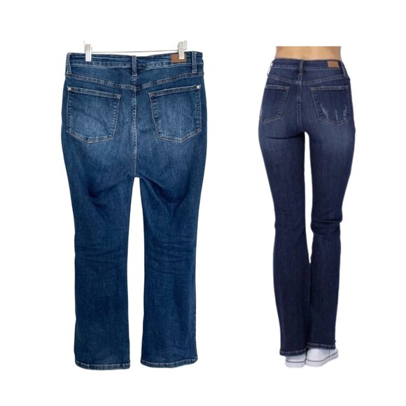 Judy Blue Jeans Women 11/30 Slim Bootcut High Rise Dark Wash Split Hem JB88290-S - Picture 2 of 15